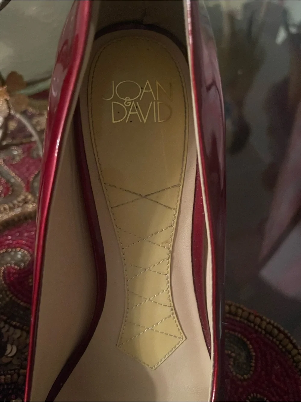 Joan & David Burgundy Patent Platform Pumps